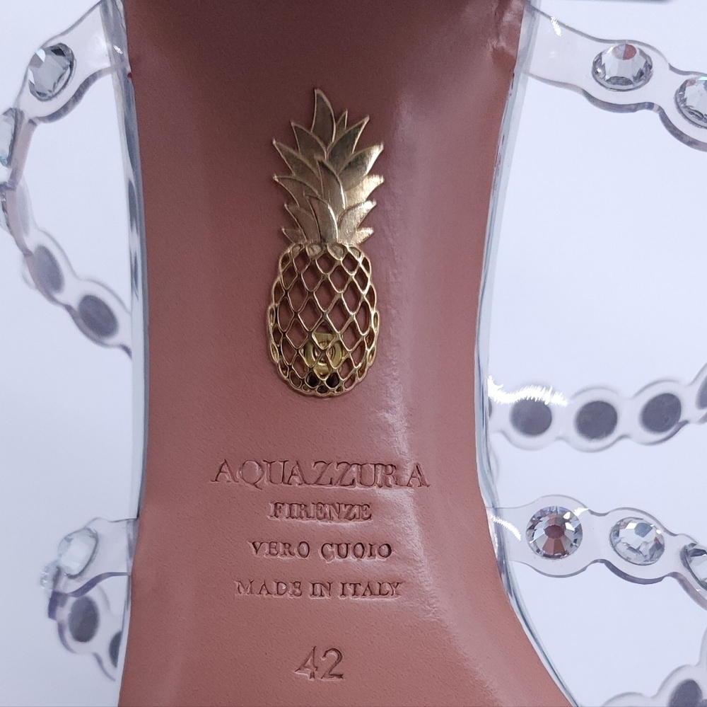 Aquazzura Sandals Tequila Crystal (Reconditioned) Blingy Block Heel Size 12 - Picture 10 of 14